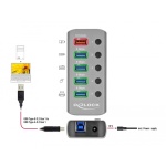 DELOCK USB hub 63262 με διακόπτες, 5x θυρών, 5Gbps, 2.4A, γκρι - Image 2