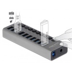 DELOCK USB hub 63670 με διακόπτες, 10x θυρών, 5Gbps, γκρι - Image 2
