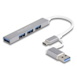 DELOCK USB hub 64214, 4x θυρών, 5Gbps, USB & USB-C σύνδεση, γκρι