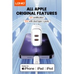 LDNIO φορτιστής τοίχου A2528M με καλώδιο, 2x USB-C, 35W, MFi, λευκό - Image 2