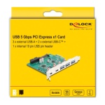 DELOCK κάρτα επέκτασης PCIe x1 σε 3x USB/2x USB-C/19-pin 90109, 5Gbps - Image 3