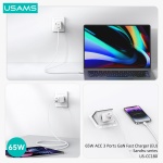 USAMS φορτιστής τοίχου US-CC180, USB & 2x USB-C, 65W PD, GaN, μαύρος - Image 4