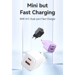 USAMS φορτιστής τοίχου US-CC189, USB & USB-C, 30W PD, μαύρος - Image 2