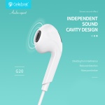 CELEBRAT earphones με μικρόφωνο G20, 3.5mm σύνδεση, Φ14mm, 1.2m, λευκά - Image 2