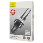 USAMS φορτιστής αυτοκινήτου C13 & καλώδιο Lightning, 2x USB, 2.1A, μαύρο - Image 4