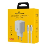 POWERTECH φορτιστής τοίχου PT-1351 με καλώδιο, USB/USB-C, 36W, GaN, λευκός - Image 2