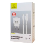 USAMS φορτιστής τοίχου T20 & καλώδιο Micro USB, 2x USB, 2.1A, λευκός - Image 4