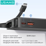 USAMS power bank CD224 με καλώδιο USB-C, 2x θύρες εξόδου, 10000mAh, 20W, μαύρο - Image 3