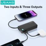 USAMS power bank CD225 με καλώδιο Lightning, 2x θύρες εξόδου, 10000mAh, 20W, μαύρο - Image 2