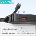 USAMS power bank CD225 με καλώδιο Lightning, 2x θύρες εξόδου, 10000mAh, 20W, μαύρο - Image 3