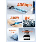 CABLETIME καλώδιο USB-C CT-FU4-AG, flat, 240W, 40Gbps, 8K/60Hz, USB4, 0.15m, μαύρο - Image 4