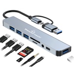 POWERTECH USB hub PTR-0151 με card reader, 8 θυρών, USB & USB-C, γκρι - Image 2