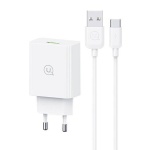 USAMS φορτιστής τοίχου SCXLTZ02 με καλώδιο USB-C, USB, 18W, λευκός