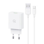 USAMS φορτιστής τοίχου SCXLTZ03 με καλώδιο Lightning, USB, 18W, λευκός