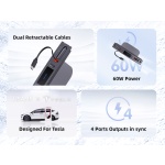 USAMS φορτιστής αυτοκινήτου US-SJ649 για Tesla(3/Y), με 2x καλώδια, USB/USB-C θύρες, 60W, γκρι - Image 2