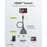 GOOBAY HDMI switch 58487, 3-in σε 1-out, 4K/30Hz, μαύρο - Image 2