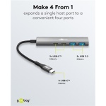 GOOBAY USB hub 76563, 4x θυρών, USB 3.2, 5Gbps, USB-C σύνδεση, γκρι - Image 3