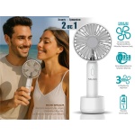 BRUNO φορητός ανεμιστήρας χειρός BRN-0229, επαναφορτιζόμενος, με βάση & λουράκι μεταφοράς, λευκός/γκρι - Image 2