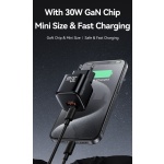 USAMS φορτιστής τοίχου CC263, USB & USB-C, 30W, GaN, μαύρος - Image 2