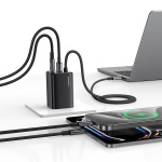 USAMS φορτιστής τοίχου CC266 με καλώδιο, USB & USB-C, 65W, GaN, μαύρος - Image 2