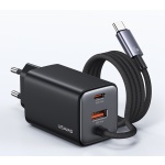 USAMS φορτιστής τοίχου CC266 με καλώδιο, USB & USB-C, 65W, GaN, μαύρος - Image 3