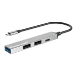POWERTECH USB hub PT-1412, 4x θυρών, USB 3.2, 5Gbps, USB-C σύνδεση, γκρι