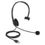 DELOCK headphones με μικρόφωνο 27177, mono, USB, volume control, μαύρα