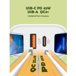 LDNIO φορτιστής τοίχου A2526C με καλώδιο, USB & USB-C, 45W PD, λευκός - Image 3