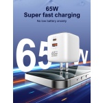 LDNIO φορτιστής τοίχου Q2617 με καλώδιο USB-C, EU/UK/US βύσμα, USB/USB-C, 65W, GaN, λευκός - Image 3