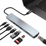 POWERTECH docking station PT-1536, 8 θυρών, USB-C σύνδεση, 87W PD, 100Mbps, γκρι - Image 2