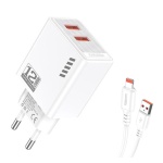 KAKUSIGA φορτιστής τοίχου KSC-1238 με καλώδιο Lightning, 2x USB, 12W, λευκός