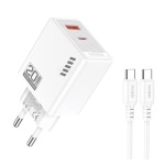 KAKUSIGA φορτιστής τοίχου KSC-1240 με καλώδιο USB-C, USB & USB-C, 20W, λευκός