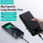 USAMS power bank CD249 με οθόνη, 3x θύρες εξόδου, 10000mAh, PD20W, μαύρο - Image 5