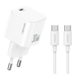 USAMS φορτιστής τοίχου CC262 με καλώδιο USB-C, 30W, GaN, λευκός