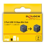 DELOCK mini USB hub 64359, 2x θυρών, USB 3.2, 10Gbps, USB-C σύνδεση, γκρι - Image 3