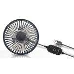 BRUNO ανεμιστήρας αυτοκινήτου BRN-0284, 5" ιντσών, με περιστροφή 360°, 2 ταχύτητες και καλώδιο USB