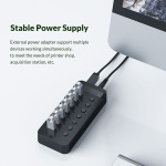 ORICO USB hub CT2U3-7AB με διακόπτες, 7x θυρών, USB 3.0, 5Gbps, USB σύνδεση, μαύρο - Image 3